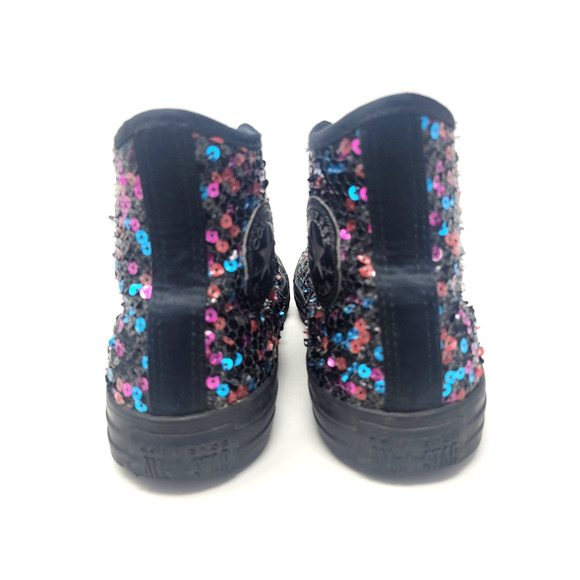 Converse Chuck Taylor Women's Sz 8 Black Sequin Skate Shoes Hi-Top Sneakers - Picture 9 of 10